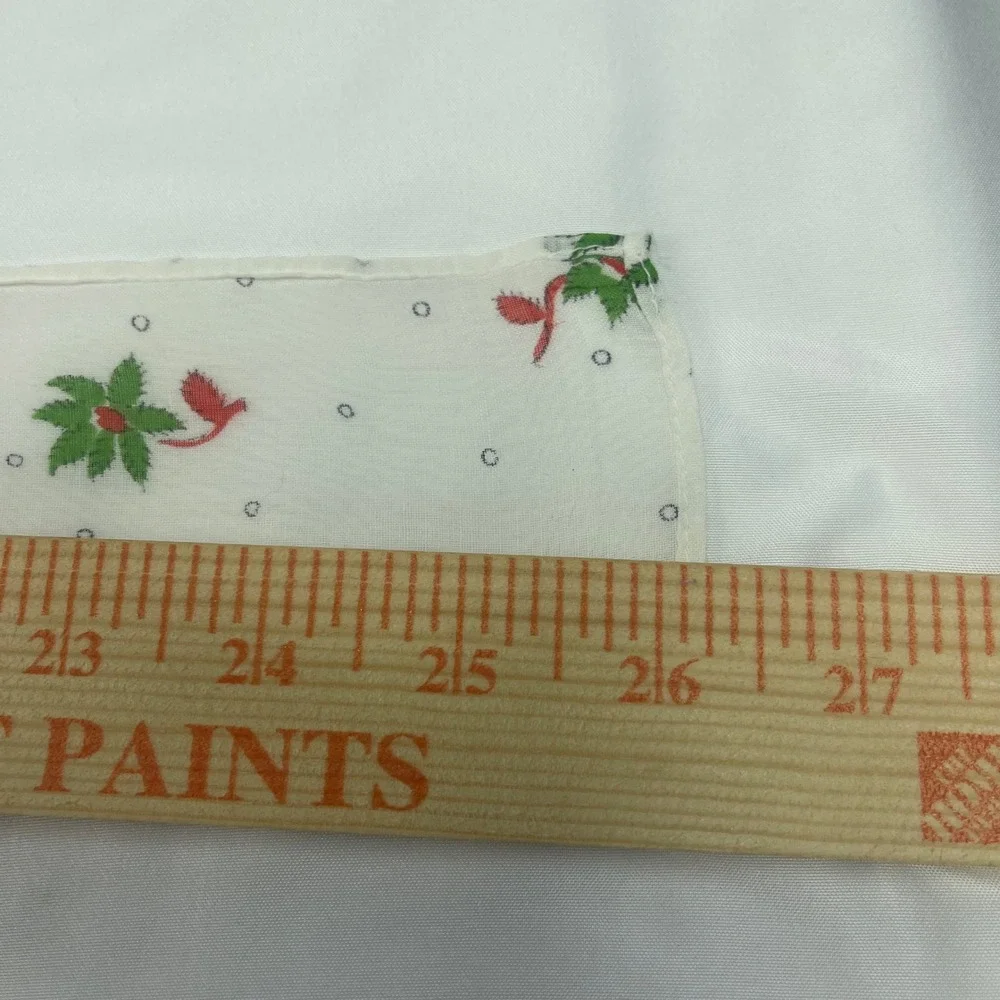 Vintage Christmas Half Apron Poinsettia Green Bow Print Two Pockets White Red